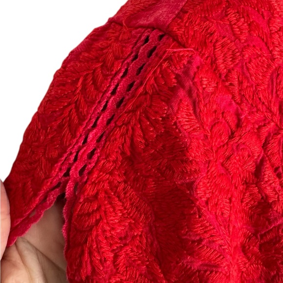 J.MARIE RED EMBROIDERED RUFFLE SHIFT DRESS SZ L - Picture 8 of 9